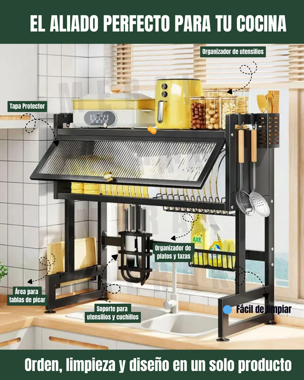 Escurridor de Platos sobre Lavaplatos con tapa + Accesorios🧼
